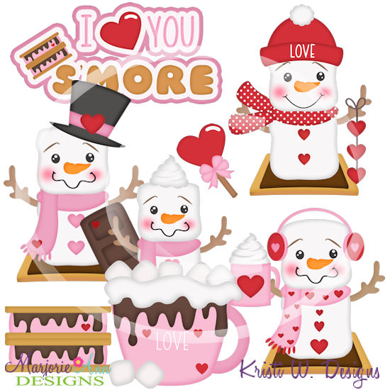 Snowman Smores Valentine SVG Cutting Files/Paper Piecing+Clipart - Click Image to Close